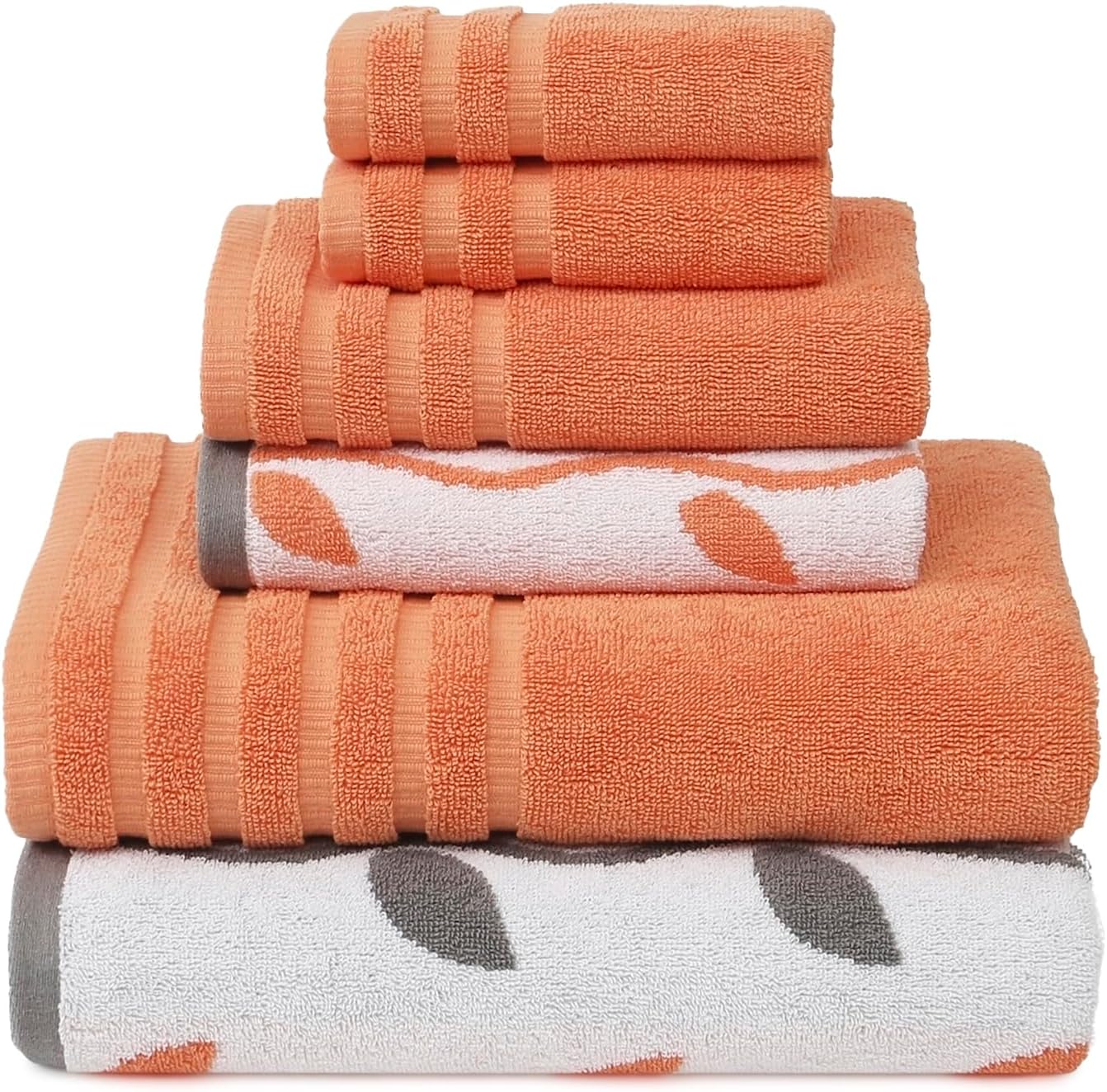 Modern Threads Oxford 6-Piece 100% Cotton Towel Set – Yarn Dyed Jacquard & Solid – Includes 2 Bath Towels, 2 Hand Towels, 2 Washcloths – Absorbent, Quick Dry, Soft & Durable – Gray