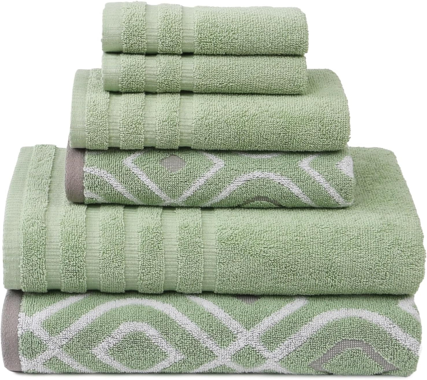Modern Threads Oxford 6-Piece 100% Cotton Towel Set – Yarn Dyed Jacquard & Solid – Includes 2 Bath Towels, 2 Hand Towels, 2 Washcloths – Absorbent, Quick Dry, Soft & Durable – Gray