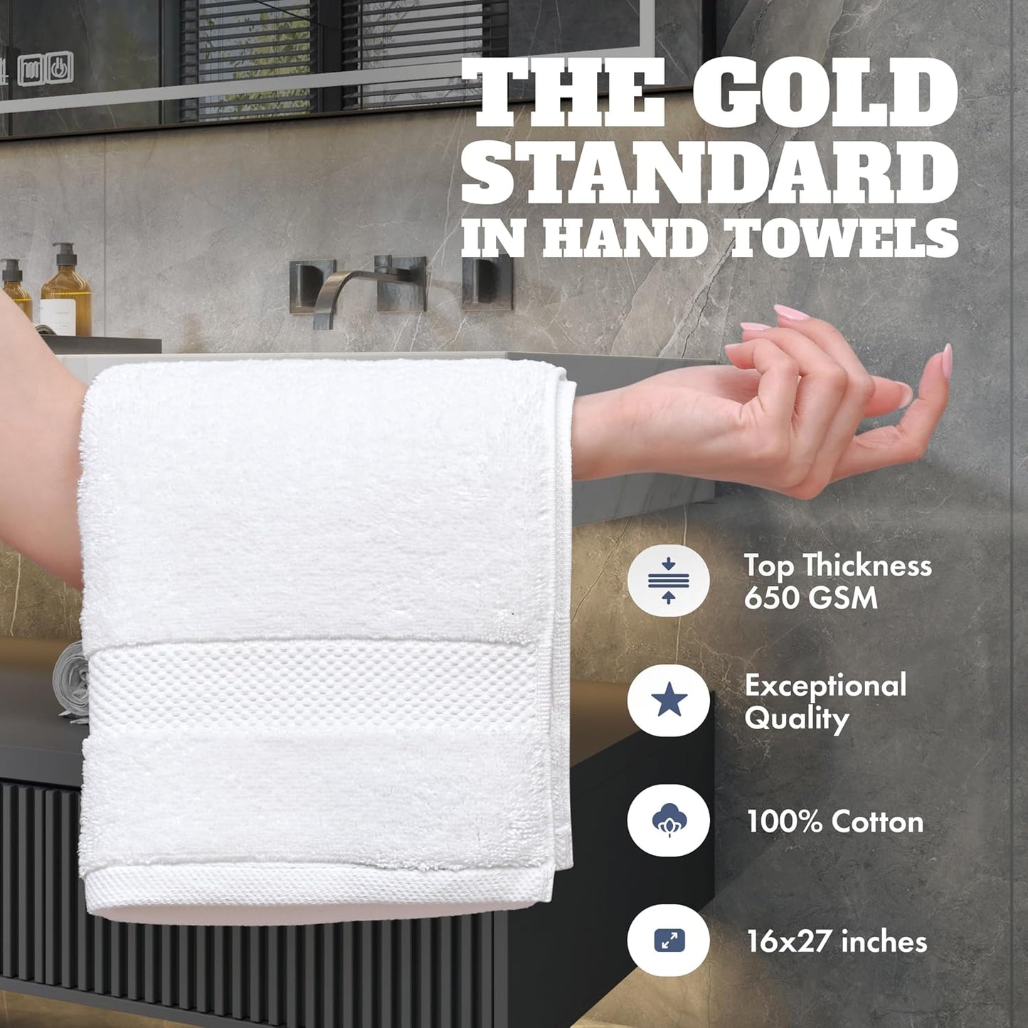 Wealuxe White Hand Towels for Bathroom [12 Pack] Cotton Hand Towel Bulk for Gym, Kitchen and Spa, 16x27 Inches Soft Highly Absorbent Quick Dry Terry Salon Towels