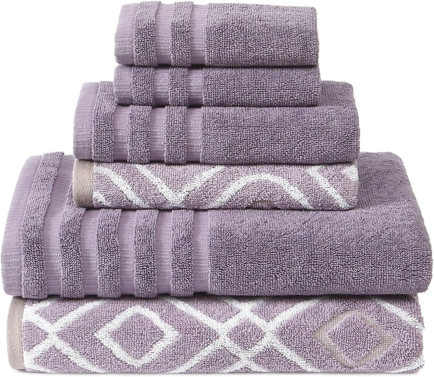 Modern Threads Oxford 6-Piece 100% Cotton Towel Set – Yarn Dyed Jacquard & Solid – Includes 2 Bath Towels, 2 Hand Towels, 2 Washcloths – Absorbent, Quick Dry, Soft & Durable – Gray