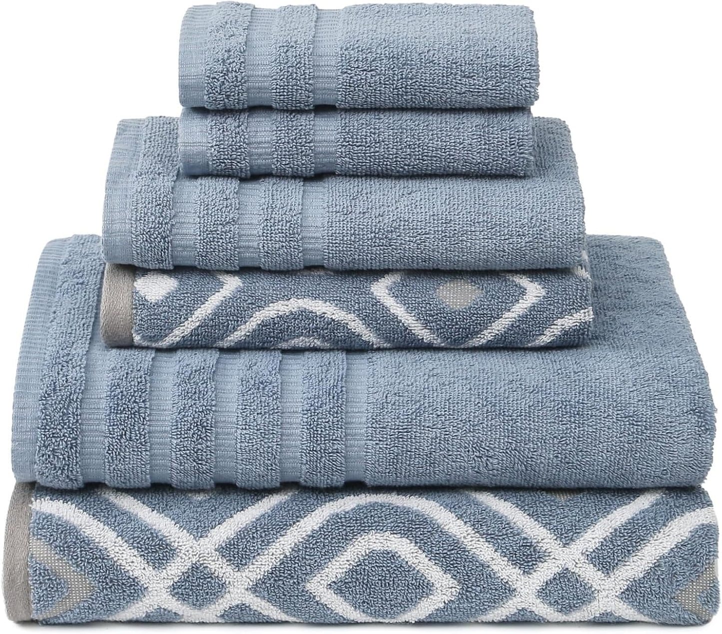 Modern Threads Oxford 6-Piece 100% Cotton Towel Set – Yarn Dyed Jacquard & Solid – Includes 2 Bath Towels, 2 Hand Towels, 2 Washcloths – Absorbent, Quick Dry, Soft & Durable – Gray