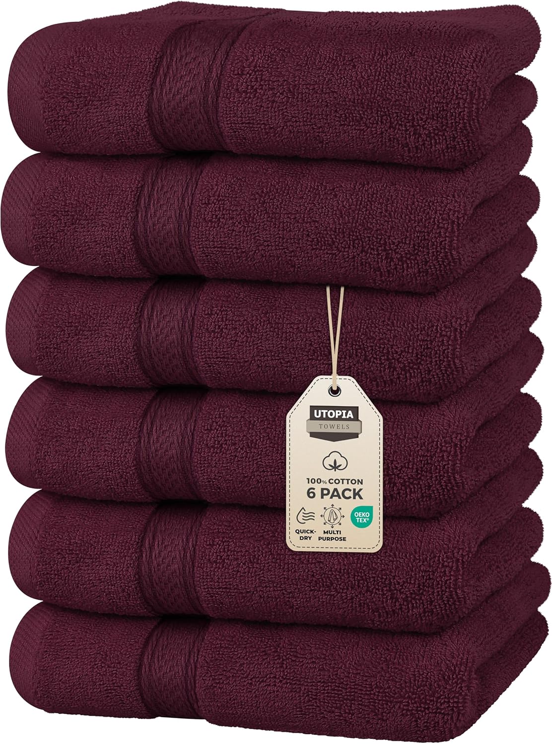 Utopia Towels 6 Pack Premium Hand Towels Set, 16 by 28 inches, 100% Ring Spun Cotton, Ultra Soft and Highly Absorbent 600GSM Towels for Bathroom, Gym, Shower, Hotel, and Spa, Black